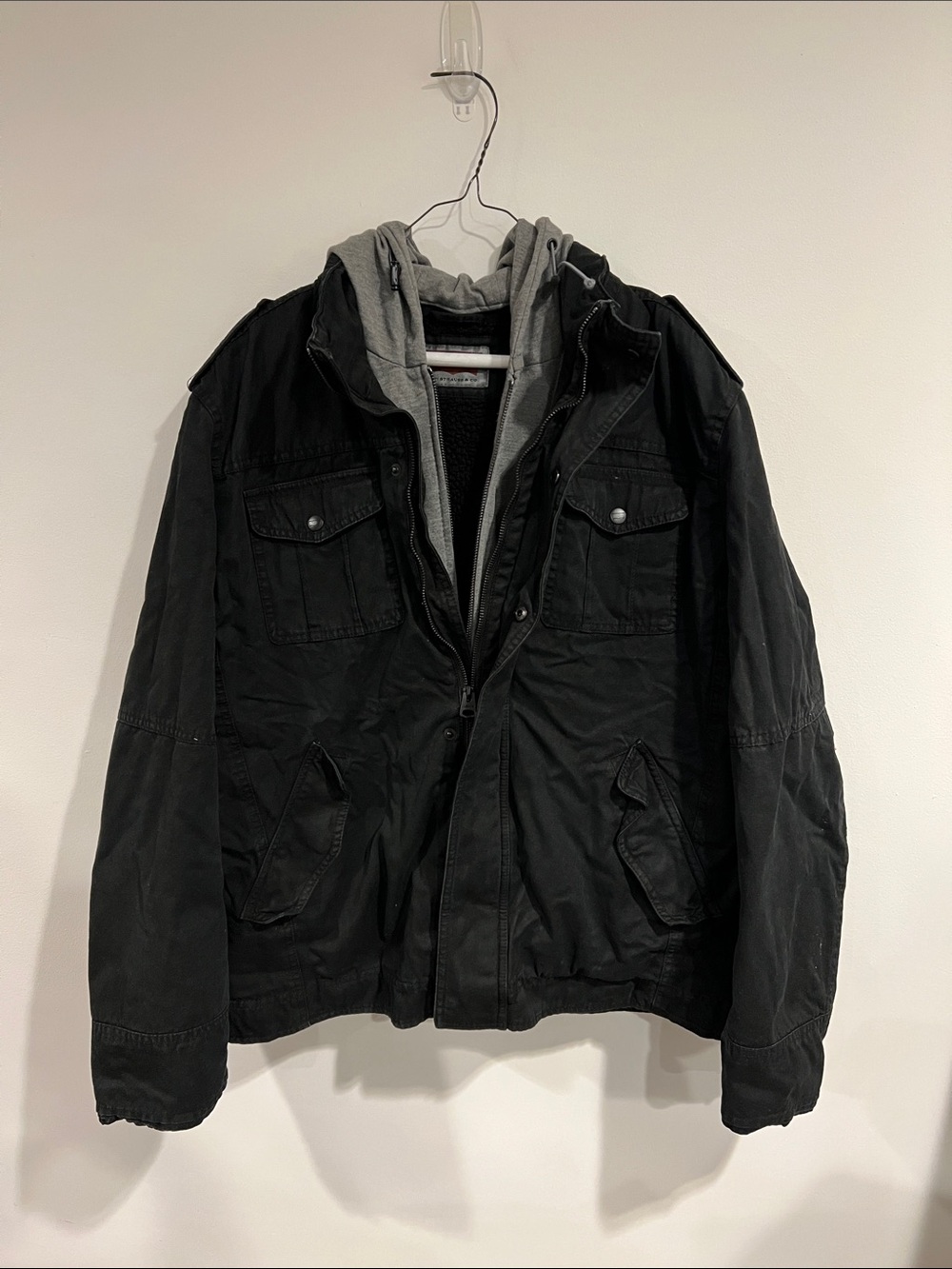 Levi’s Men's Black Hooded Utility Jacket with Gray Inner Hood
